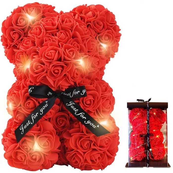 Orsetto di Rose con fiocco e Led