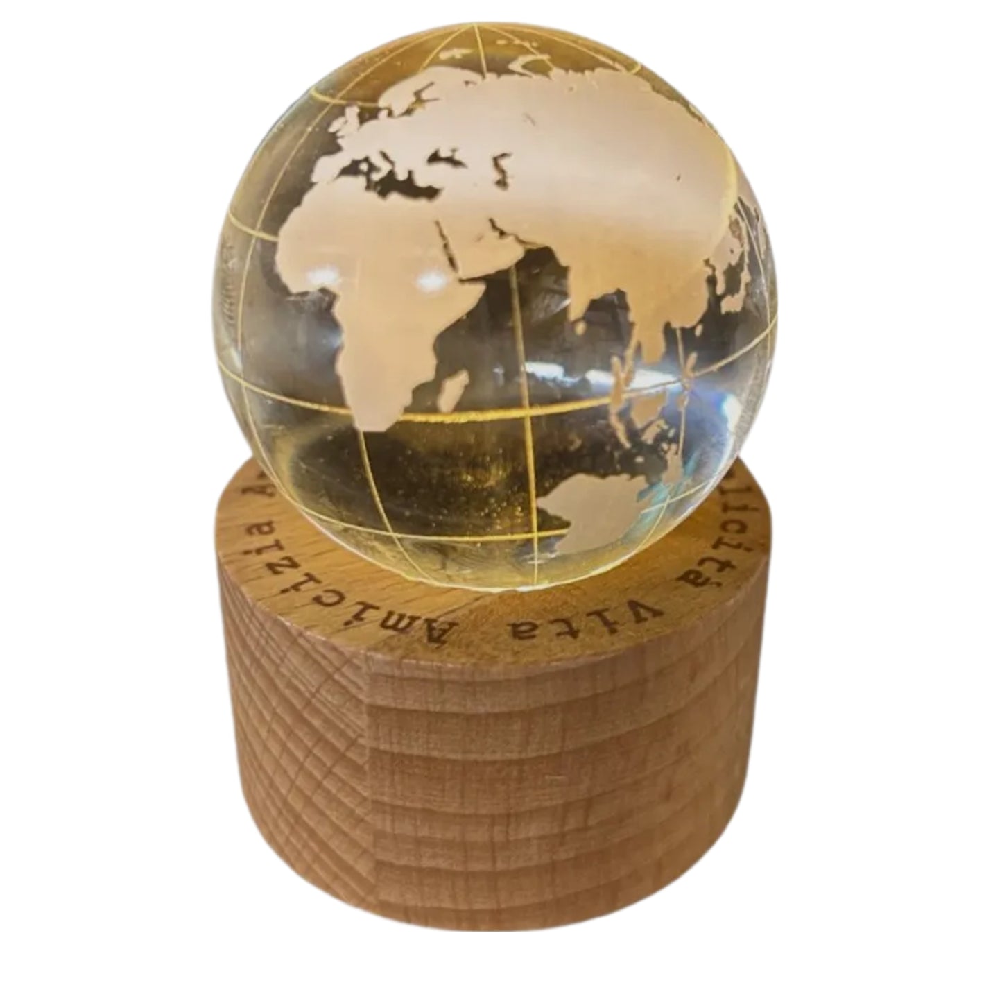 Bomboniera Globo in vetro con led e base in legno Con Scatola