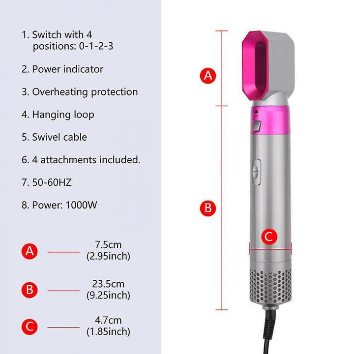 Asciugacapelli multifunzionale 5 in 1 - Kit spazzola piastra per capelli a ioni negativi