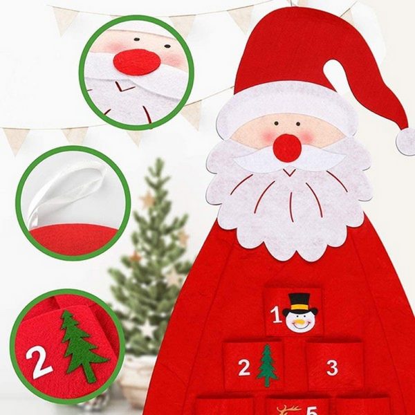 Calendario dell’Avvento in feltro DIY Babbo Natale 90 cm 13 pezzi da parete Wisdom