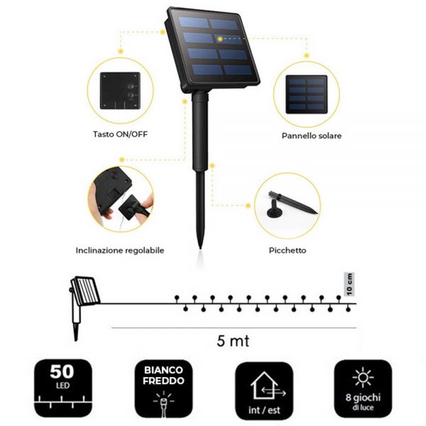 Catena decorata con 50 Gocce a Led 5 metri con pannello solare Wisdom