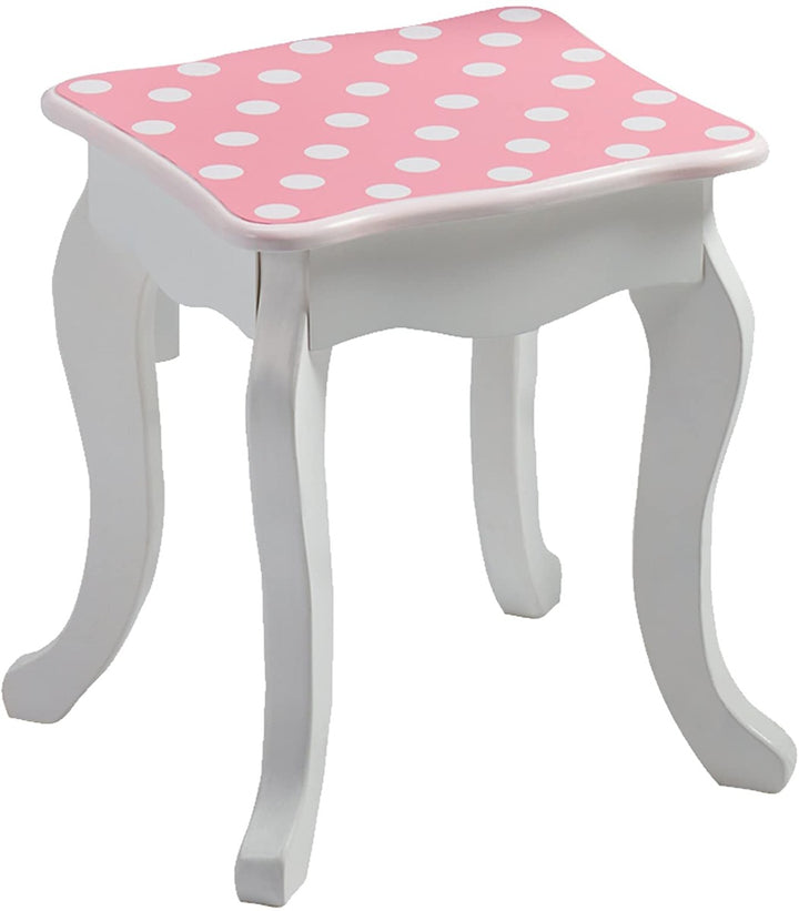 Toletta In Legno A Pois Con Specchio E Sgabello Per Bambini Rosa - In Legno