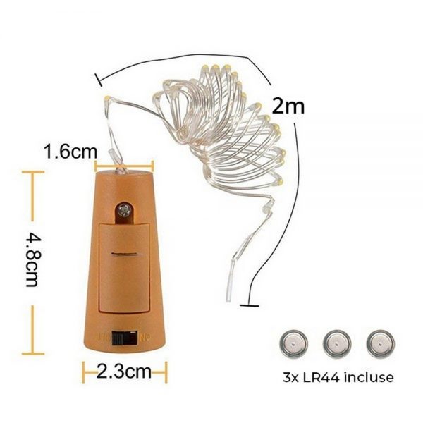 Stringa per bottiglie 2 metri da 20 MicroLed Bianco Freddo o Caldo a batteria Wisdom